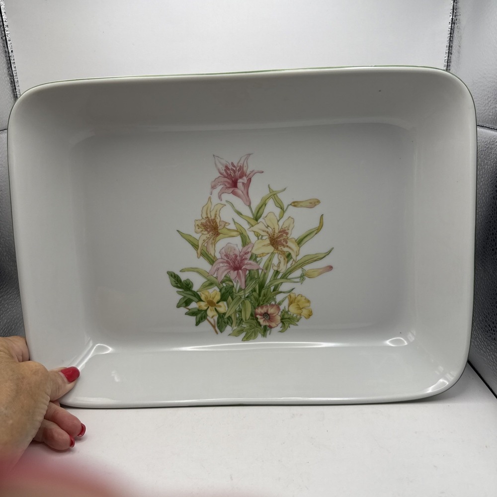 Shafford~Jade Lily Collection Rectangular Vintage Floral Oven Dish RARE!!